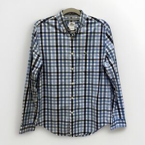 Lacoste Men's Long Sleeve Check Plaid Button Down Dress Shirt 40 Blue White Prep
